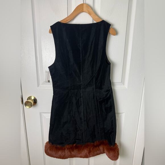 Staud Black Velvet Fur Trim Yin Yang Mini Dress 10 - Picture 5 of 8